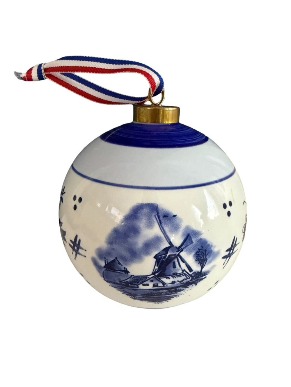 Vintage Delft Blue Handpainted Holland Christmas Ornament Windmill Floral Porcel
